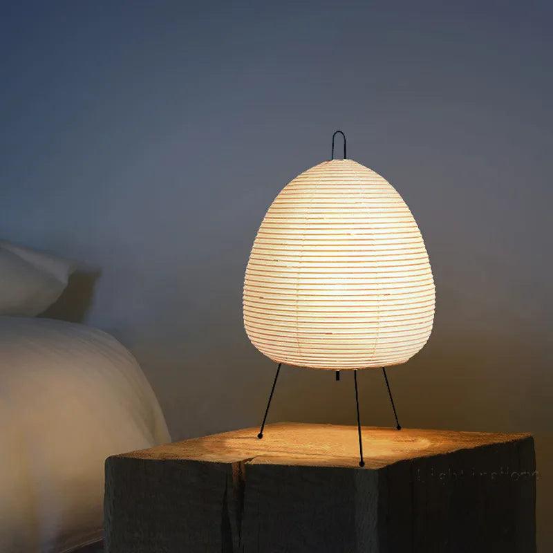 Japanese Style Akari Wabi-Sabi Printed Rice Paper Table Lamp with LED Bulb