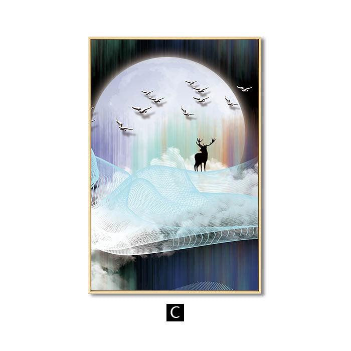 Modern Elegance Abstract Deer Wall Art - Premium Framed and Unframed Canvas Decor