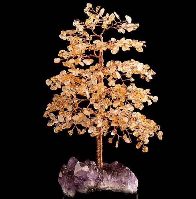 Crystal Wealth Tree Handcrafted Crystal Stone and Copper Wire Home Decor Piece