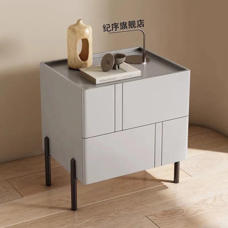 Minimalist Wooden Bedroom Nightstand with 2 Drawers - Modern Style Bedside Table Furniture