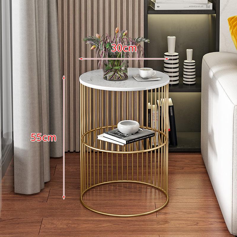 Modern Marble Top Round Coffee Table with Mini Storage Shelf