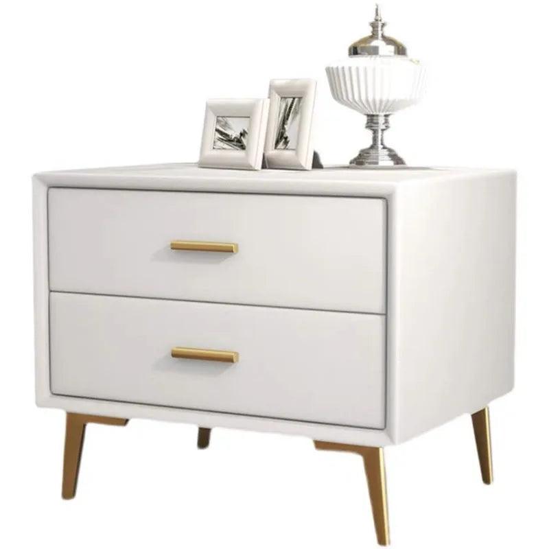 Luxury White Nightstand with Drawer Storage - Modern Minimalist Bedroom Furniture