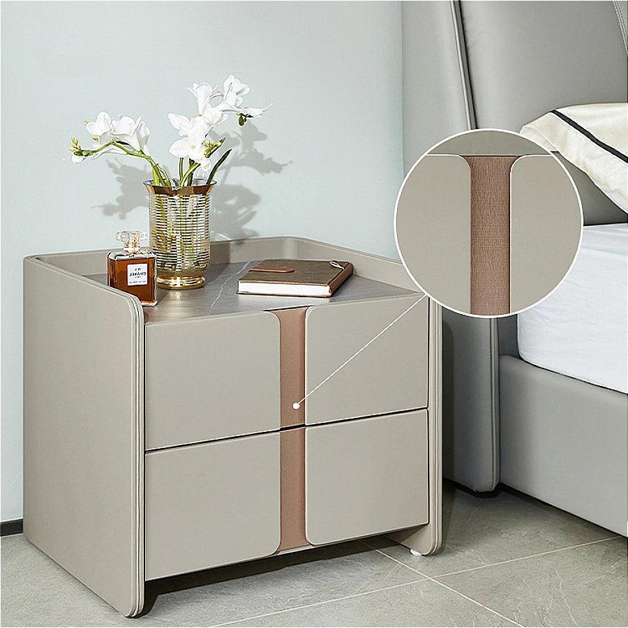 Italian Style Nightstands - Modern Minimalist Wooden Bedside Tables with 2 Drawers