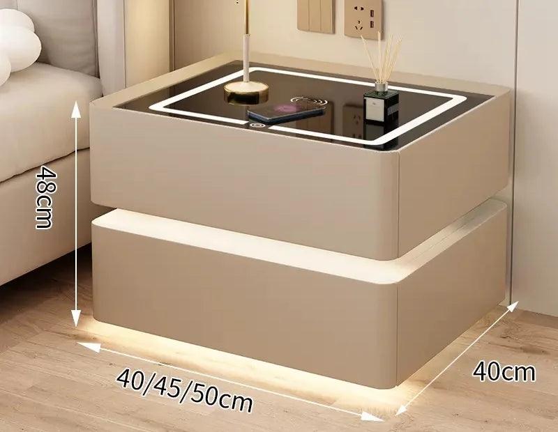 Smart Solid Wood Nightstand with Wireless Charging and Lockable Drawers - 40cm Height