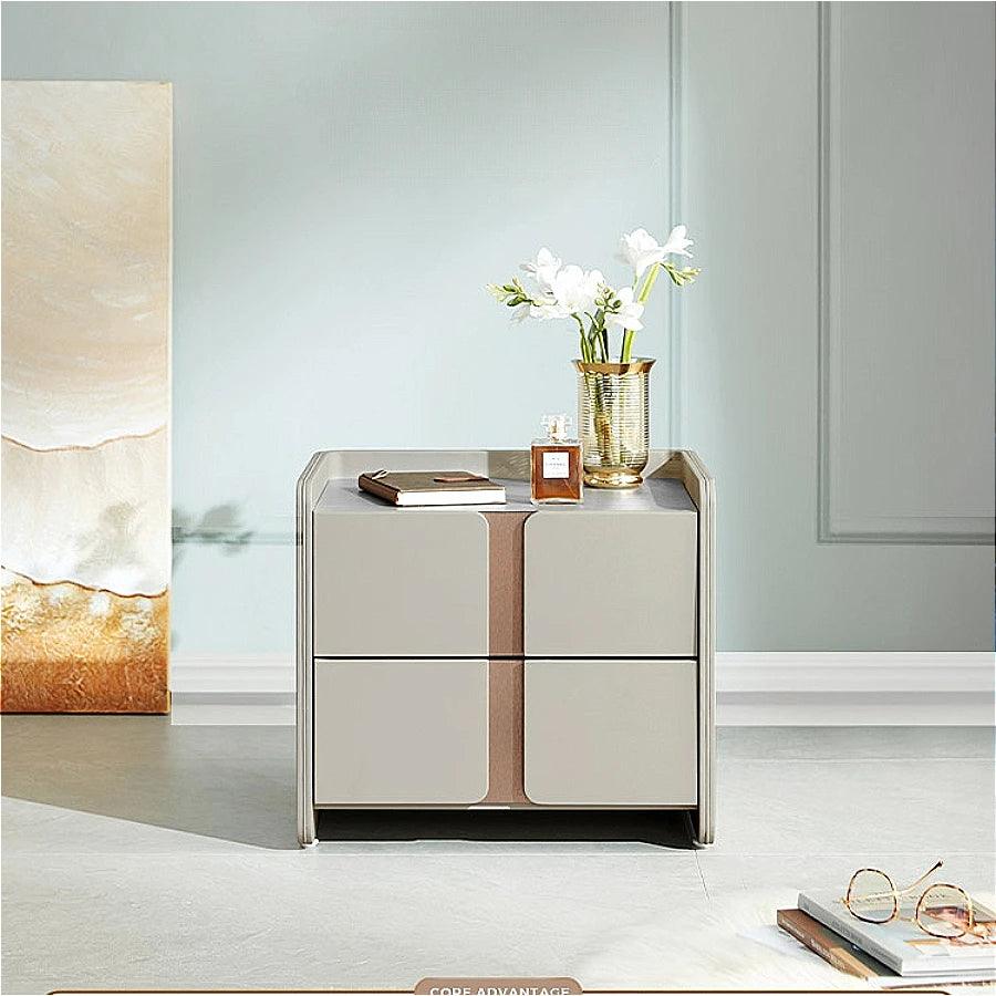 Italian Style Nightstands - Modern Minimalist Wooden Bedside Tables with 2 Drawers