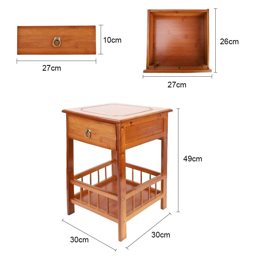 Bamboo Retro Bedside Table with Drawer - Vintage Nightstand Plant Stand Storage Shelf