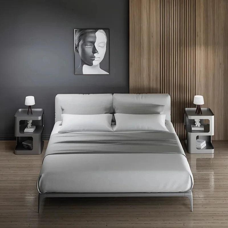 Modern Black Metal Nightstand with 2 Drawers for Bedroom - Contemporary Minimalist Furniture