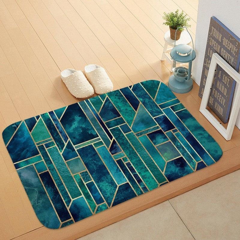 Luxurious Plant Patterned Marble Coral Velvet Door Mat for Stylish Anti-Skid Bathroom Flooring