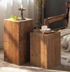 Solid Wood Rustic Coffee Table with Moveable Pastoral Style - Dark Wooden Living Room Corner Table