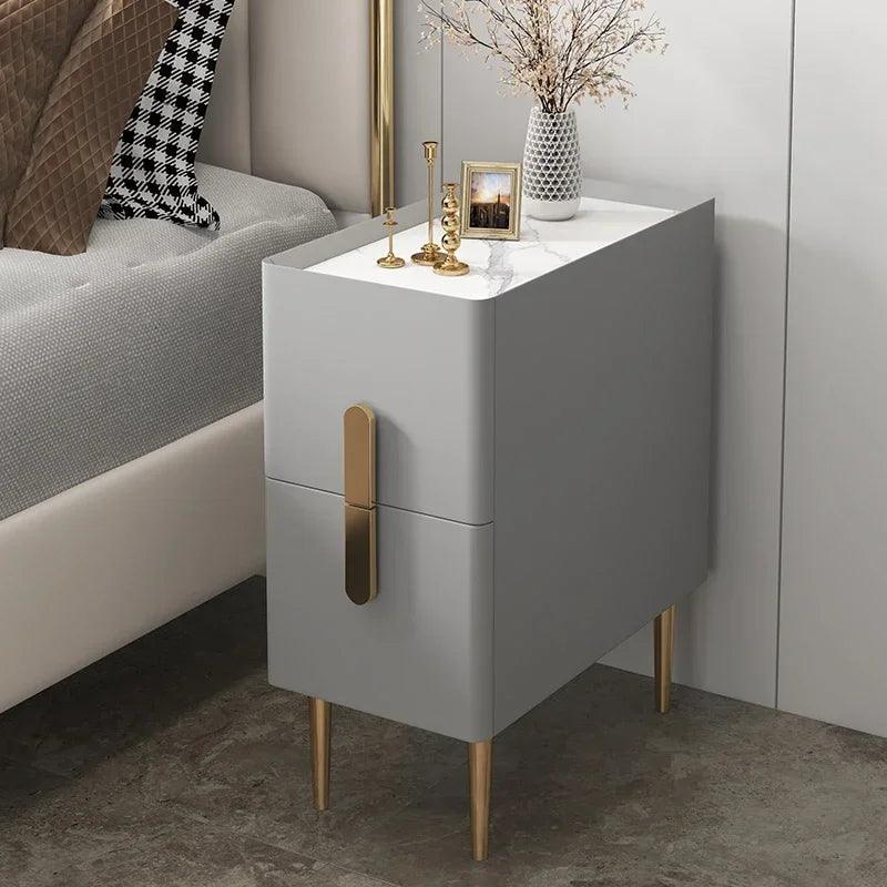 Nordic Style Rock Surface Nightstand with 2 Drawers - Minimalist Bedroom Furniture