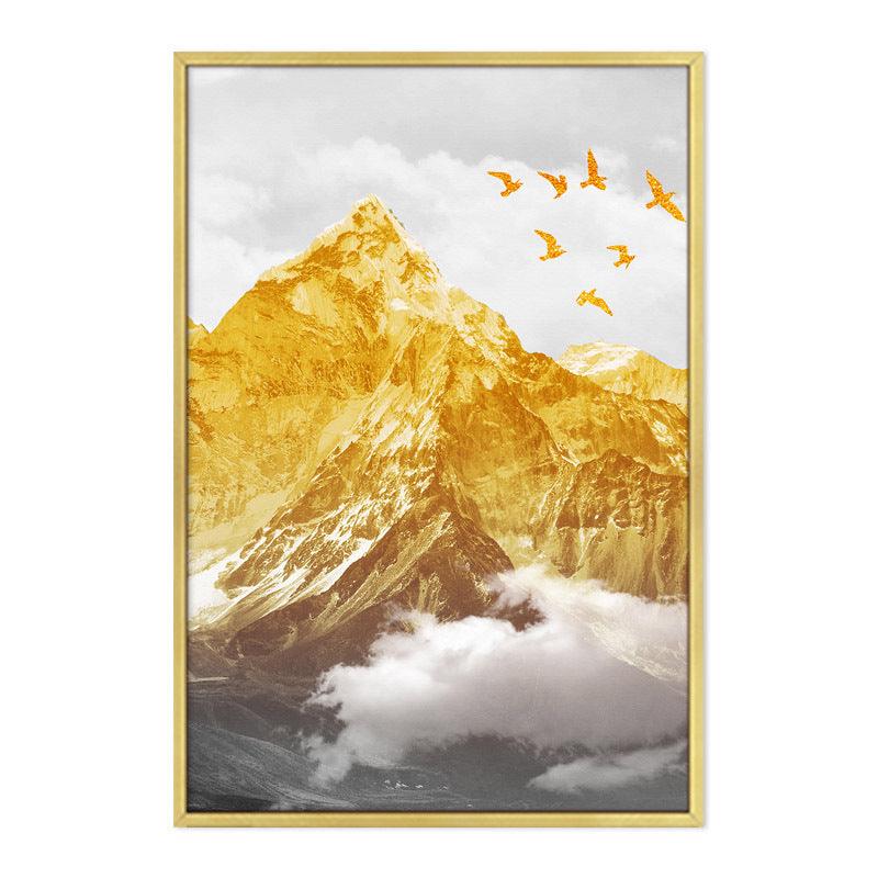 Golden Mountain Landscape Canvas Wall Art - Framed and Unframed