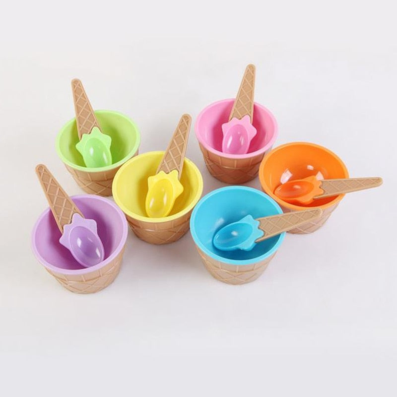 Lovely Candy Color Ice Cream Bowls with Spoons set