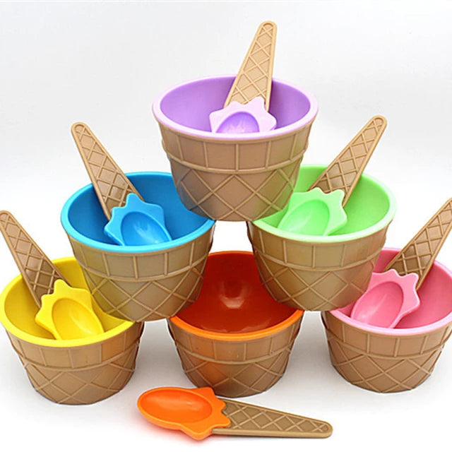 Lovely Candy Color Ice Cream Bowls with Spoons set